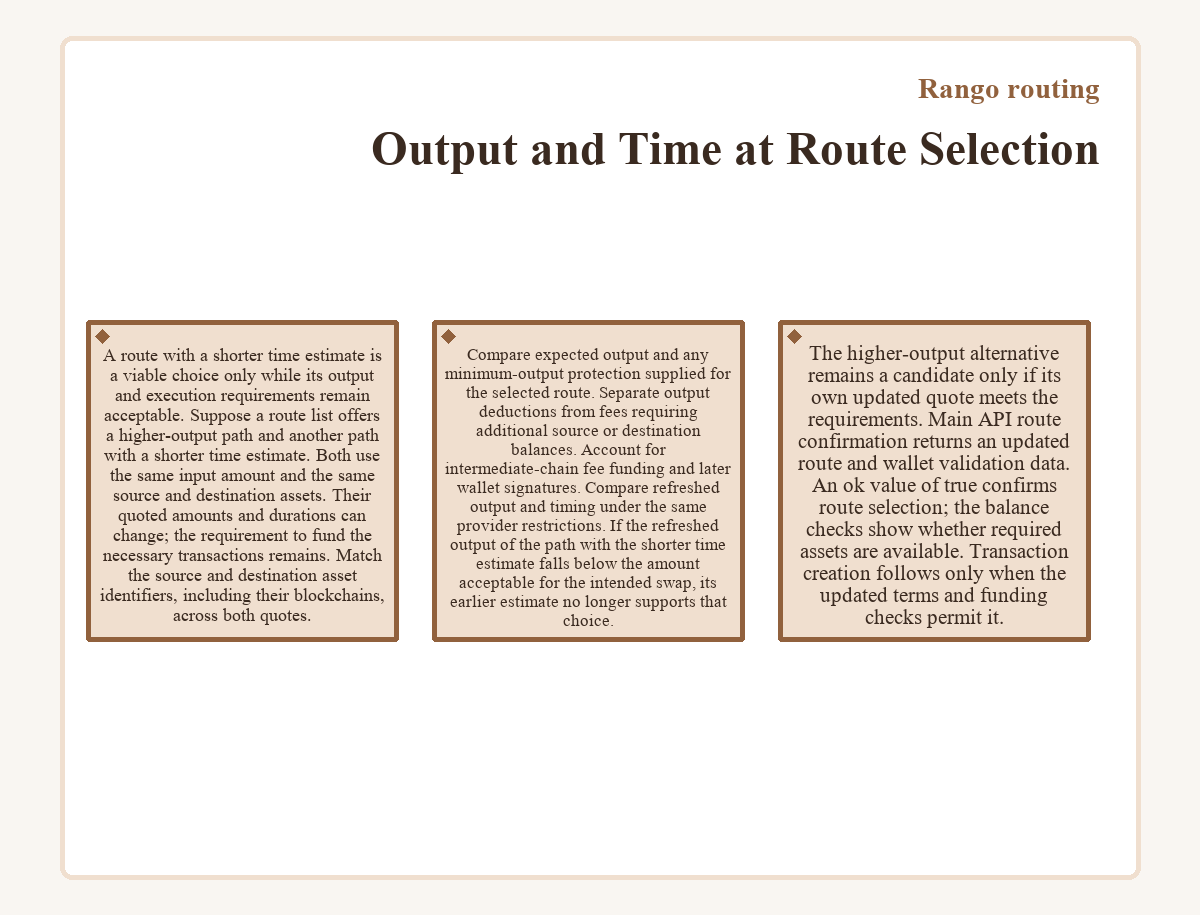 Rango routing: Output and Time at Route Selection - diagram