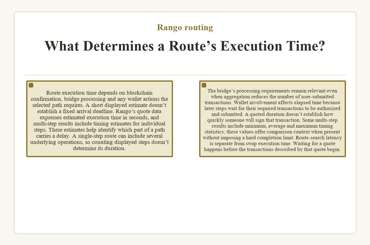 What Determines a Route’s Execution Time? (Rango routing)
